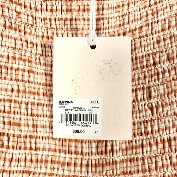 Lauren Conrad Cooper Plaid Puff Sleeve Square Neck Smocked Peasant Dress Sz L - Picture 5 of 9